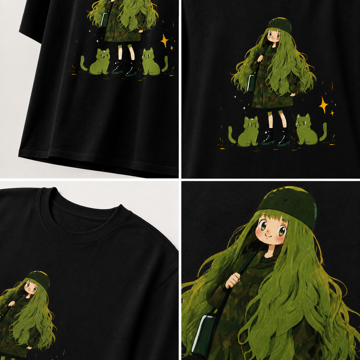 Áo  Black Green Cute